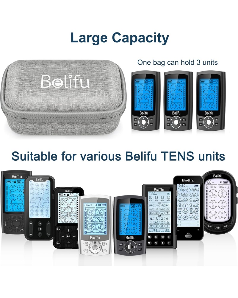 Belifu Storage Bag with Wrapable Pads Holder, Hard Travel Case for Tens Unit, Electrode Pads and Wires Organizer, Portable Zipper Bag with Film and Mesh Bag