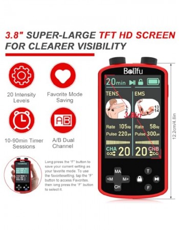 TENS EMS Unit Muscle Stimulator for Pain Relief Therapy - 4 in 1 TENS & EMS & Relax & Custom Frequency + Pulse - Muscle Massager 36 Modes 20 Intensity, Memory & Favorites Function with 600mAh Battery