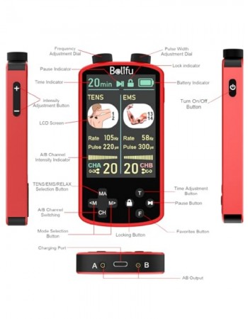 TENS EMS Unit Muscle Stimulator for Pain Relief Therapy - 4 in 1 TENS & EMS & Relax & Custom Frequency + Pulse - Muscle Massager 36 Modes 20 Intensity, Memory & Favorites Function with 600mAh Battery