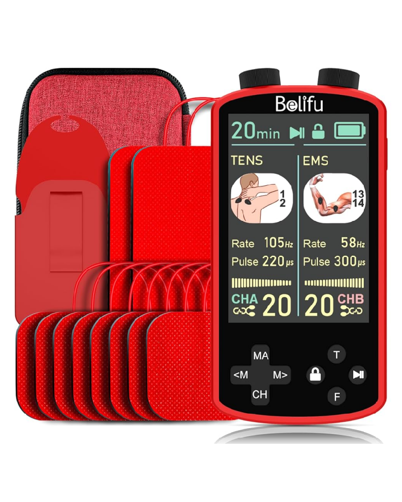 TENS EMS Unit Muscle Stimulator for Pain Relief Therapy - 4 in 1 TENS & EMS & Relax & Custom Frequency + Pulse - Muscle Massager 36 Modes 20 Intensity, Memory & Favorites Function with 600mAh Battery