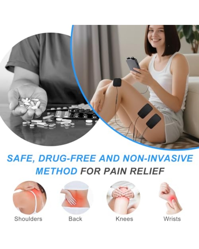 TENS EMS Unit Muscle Stimulator for Pain Relief Therapy - 4 in 1 TENS & EMS & Relax & Custom Frequency + Pulse - Muscle Massager 36 Modes 20 Intensity, Memory & Favorites Function with 600mAh Battery