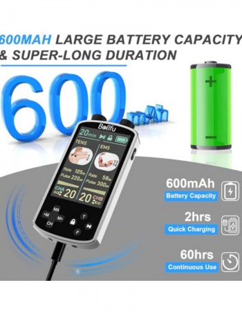 TENS EMS Unit Muscle Stimulator for Pain Relief Therapy - 4 in 1 TENS & EMS & Relax & Custom Frequency + Pulse - Muscle Massager 36 Modes 20 Intensity, Memory & Favorites Function with 600mAh Battery