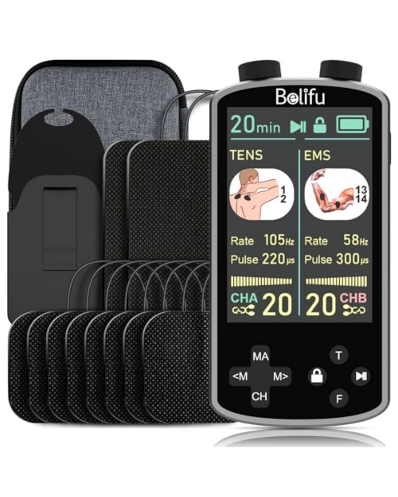 TENS EMS Unit Muscle Stimulator for Pain Relief Therapy - 4 in 1 TENS & EMS & Relax & Custom Frequency + Pulse - Muscle Massager 36 Modes 20 Intensity, Memory & Favorites Function with 600mAh Battery