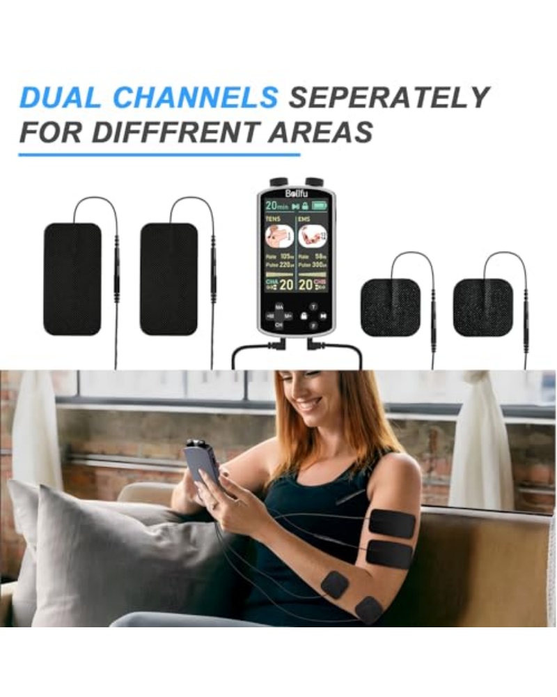 TENS EMS Unit Muscle Stimulator for Pain Relief Therapy - 4 in 1 TENS & EMS & Relax & Custom Frequency + Pulse - Muscle Massager 36 Modes 20 Intensity, Memory & Favorites Function with 600mAh Battery