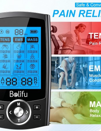 Belifu Dual Channel TENS EMS Unit 36 Modes Muscle Stimulator for Pain Relief Therapy, Electronic Pulse Massager Muscle Massager with 10 Pads, Dust-Proof Drawstring Storage Bag, Fastening Cable Ties