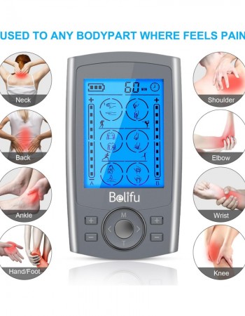 Belifu Dual Channel TENS EMS Unit 24 Modes Muscle Stimulator for Pain Relief Therapy, Electronic Pulse Massager Muscle Massager with 10 Pads, Dust-Proof Drawstring Storage Bag, Fastening Cable Ties