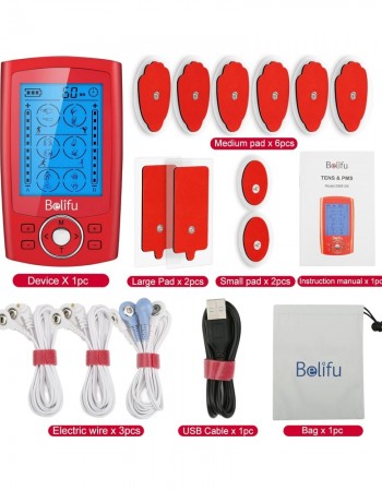 Belifu Dual Channel TENS EMS Unit 24 Modes Muscle Stimulator for Pain Relief Therapy, Electronic Pulse Massager Muscle Massager with 10 Pads, Dust-Proof Drawstring Storage Bag