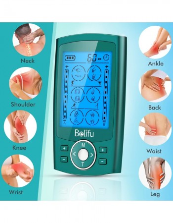 Belifu Dual Channel TENS EMS Unit with 12 Pads, 24 Modes Muscle Stimulator, Electronic Pulse Massager Muscle Massager for Pain Relief Therapy, Fastening Cable Ties, Dust-Proof Drawstring Storage Bag