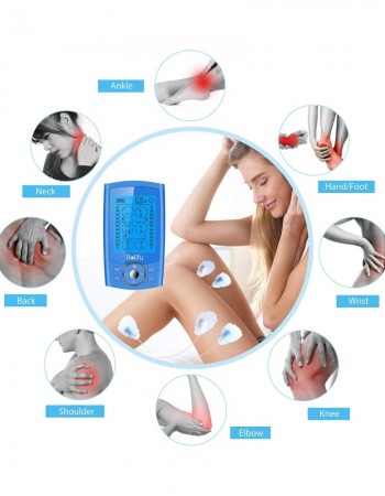 Belifu Dual Channel TENS EMS Unit 24 Modes Muscle Stimulator for Pain Relief Therapy, Electronic Pulse Massager Muscle Massager with 10 Pads, Dust-Proof Drawstring Storage Bag, Fastening Cable Ties