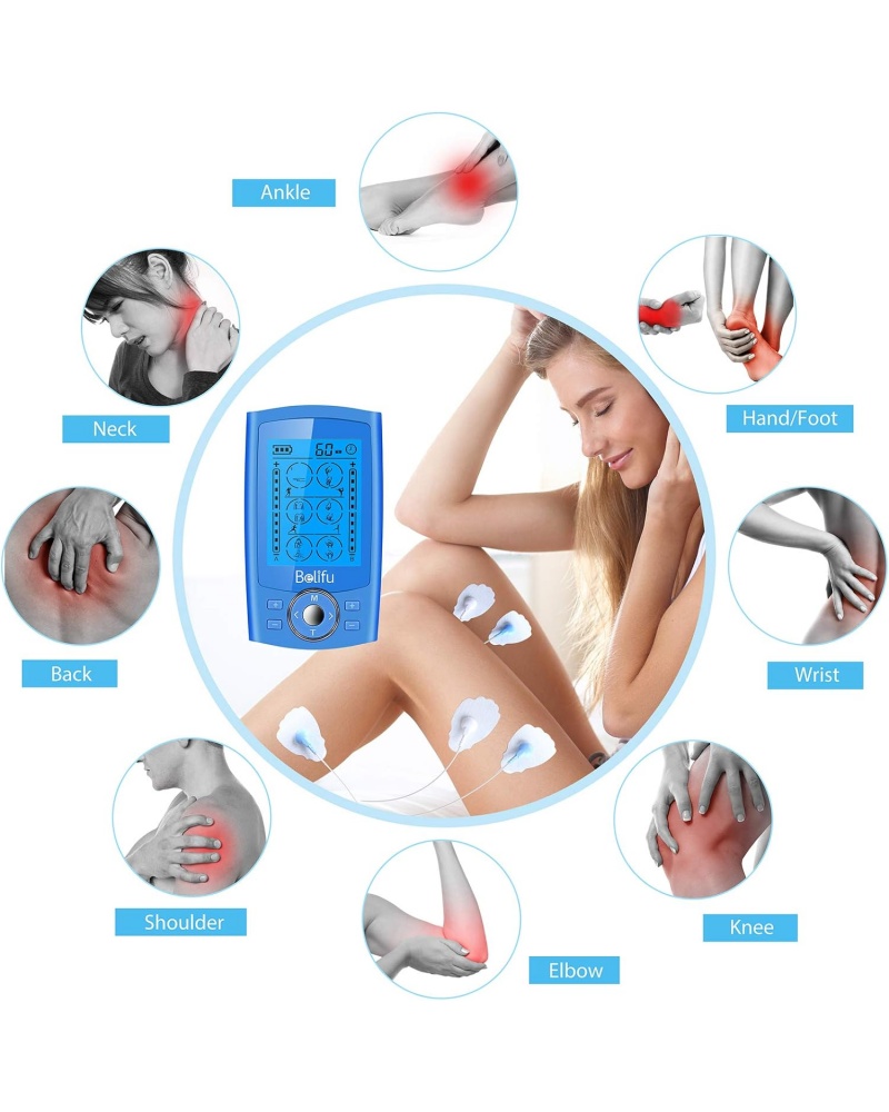 Belifu Dual Channel TENS EMS Unit 24 Modes Muscle Stimulator for Pain Relief Therapy, Electronic Pulse Massager Muscle Massager with 10 Pads, Dust-Proof Drawstring Storage Bag, Fastening Cable Ties