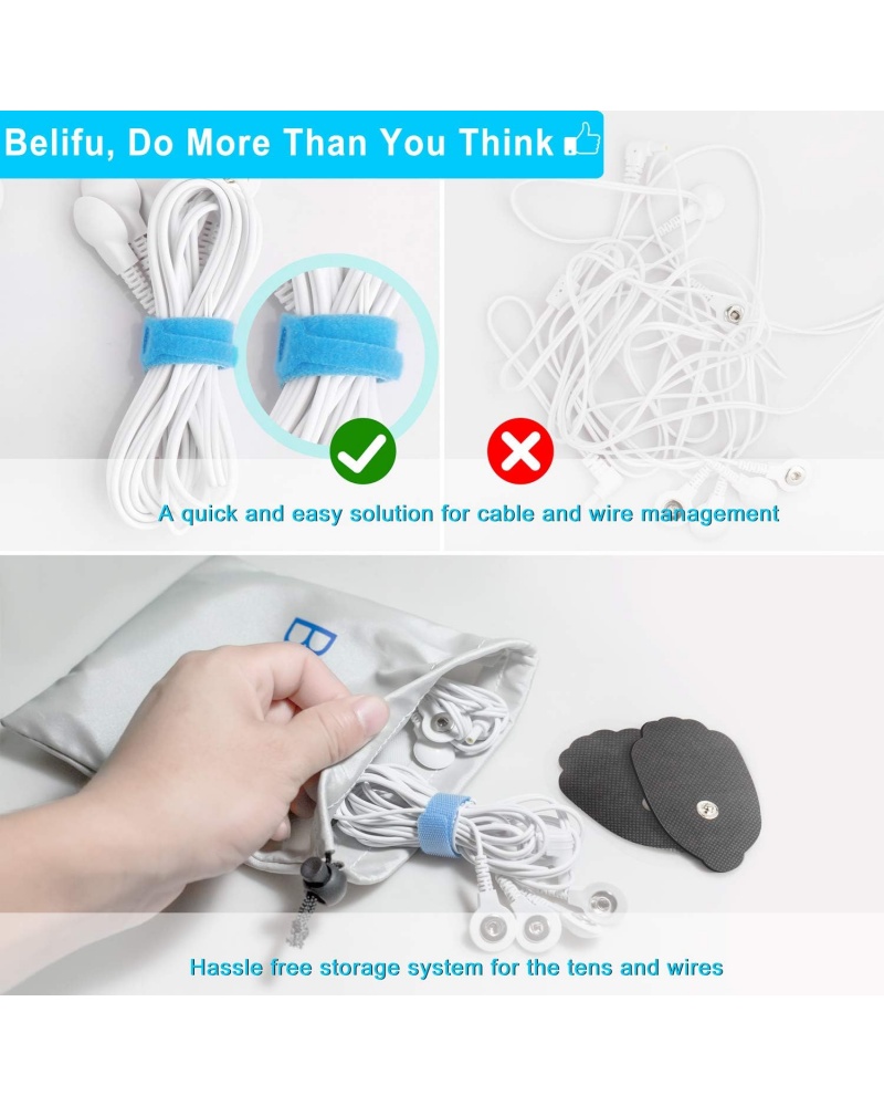 Belifu Dual Channel TENS EMS Unit 24 Modes Muscle Stimulator for Pain Relief Therapy, Electronic Pulse Massager Muscle Massager with 10 Pads, Dust-Proof Drawstring Storage Bag, Fastening Cable Ties