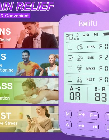 Belifu TENS Muscle Stimulator Unit for Pain Relief, Electronic Pulse Therapy Machine with 36 Mode 20 Intensities, Rechargeable & Portable – Neck, Back, Shoulder, Joint Pain Relief, Color Purple