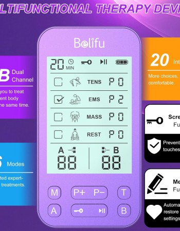 Belifu TENS Muscle Stimulator Unit for Pain Relief, Electronic Pulse Therapy Machine with 36 Mode 20 Intensities, Rechargeable & Portable – Neck, Back, Shoulder, Joint Pain Relief, Color Purple