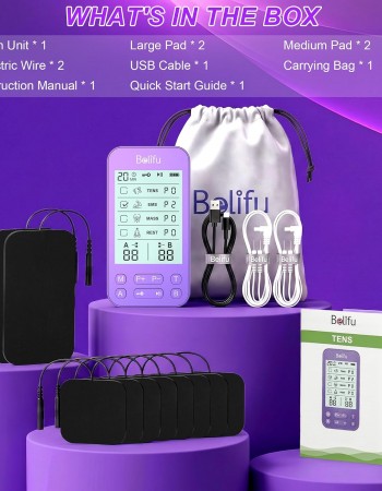 Belifu TENS Muscle Stimulator Unit for Pain Relief, Electronic Pulse Therapy Machine with 36 Mode 20 Intensities, Rechargeable & Portable – Neck, Back, Shoulder, Joint Pain Relief, Color Purple