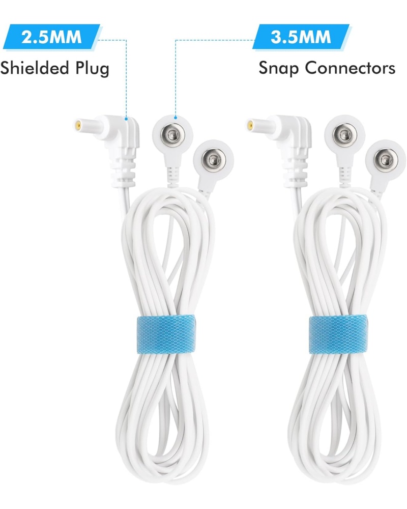 Belifu Shielded Replacement Electrode Wires 2.35mm Tens Replacement Lead Wires Standard Connection Snap 3.5mm Cable for Tens EMS Muscle Stimulator (2 Pack)