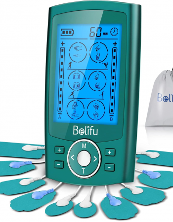 Belifu Dual Channel TENS EMS Unit 24 Modes Muscle Stimulator for Pain Relief Therapy, Electronic Pulse Massager Muscle Massager with 10 Pads, Dust-Proof Drawstring Storage Bag, Fastening Cable Ties