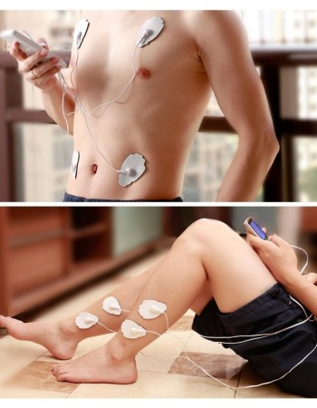Belifu TENS Unit Electrode Pads Reusable Self-Adhesive Replacement Massage Pads Latex Free, Standard Connection Snap on 3.5mm Cable for Tens EMS Massager