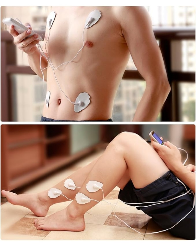 Belifu TENS Unit Electrode Pads Reusable Self-Adhesive Replacement Massage Pads Latex Free, Standard Connection Snap on 3.5mm Cable for Tens EMS Massager