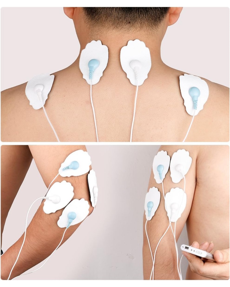Belifu TENS Unit Electrode Pads Reusable Self-Adhesive Replacement Massage Pads Latex Free, Standard Connection Snap on 3.5mm Cable for Tens EMS Massager