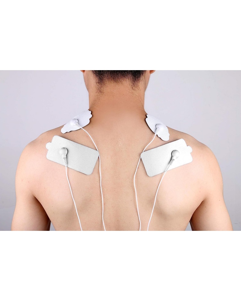 Belifu TENS Unit Electrode Pads Reusable Self-Adhesive Replacement Massage Pads Latex Free, Standard Connection Snap on 3.5mm Cable for Tens EMS Massager